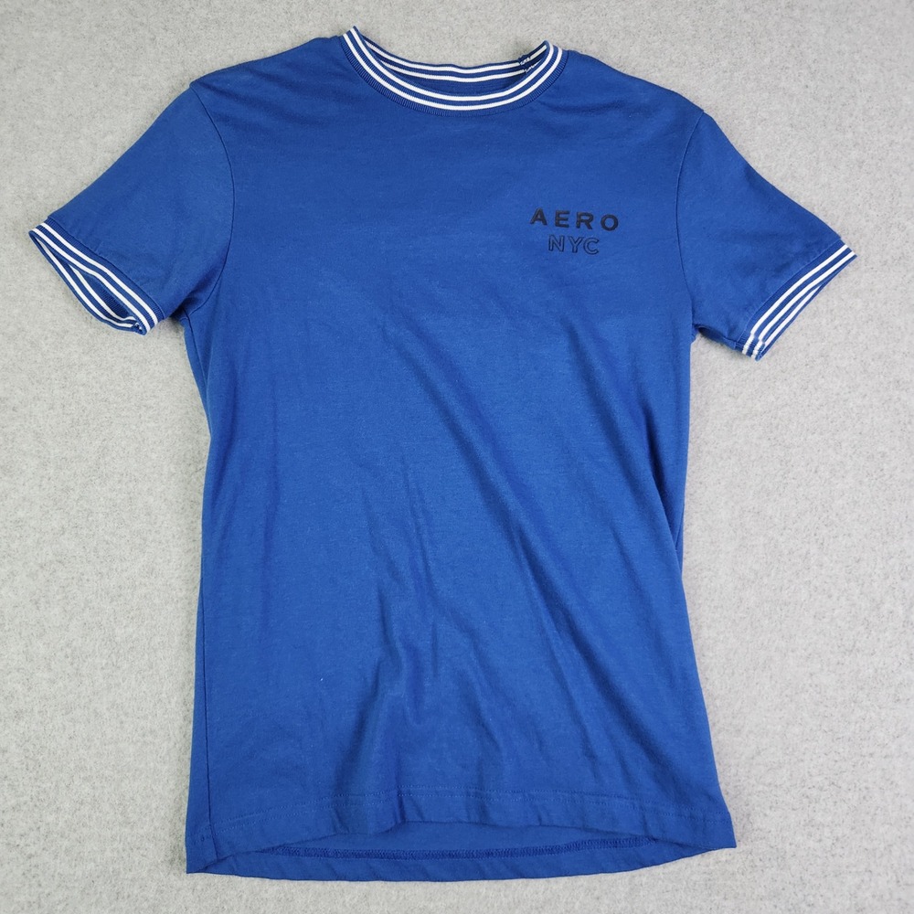 Aeropostale Ringer T-Shirt Mens‎ XS Blue Aero NYC Cotton Classic FIt Crewneck